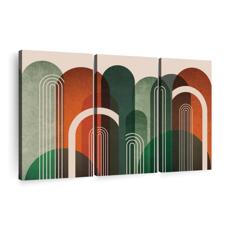 Mid-Century Arches Orange Green - ensemble de 3 toiles tendues, H 48 po x l 74 po x P 1,25 po