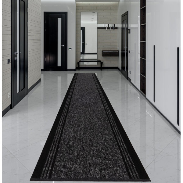 Purhome Custom Size Runner Rug Solid Border Charcoal Berber Style ...