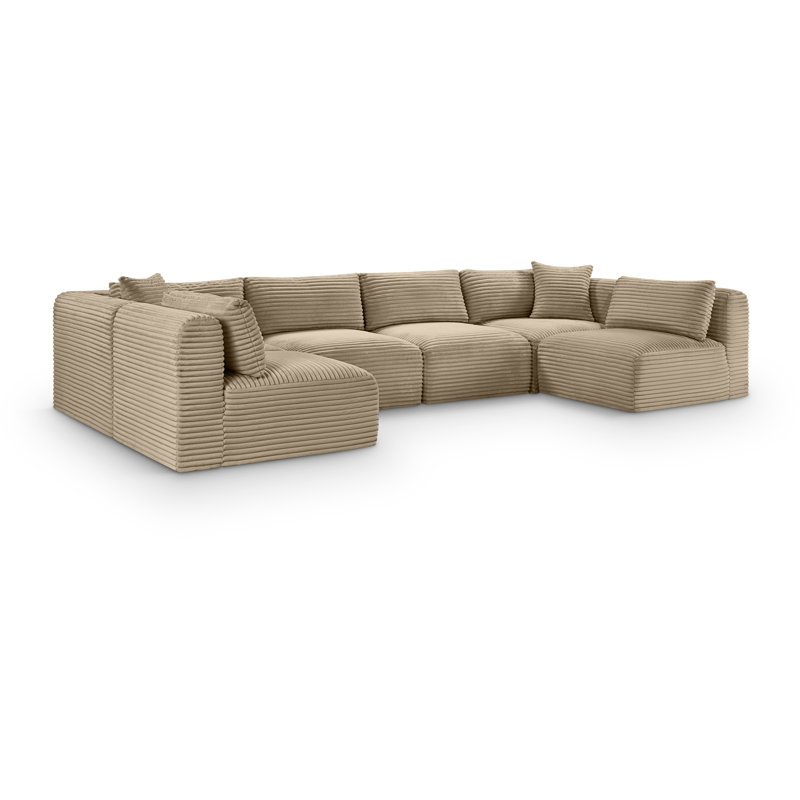 Canapé modulaire Carmean, Velours côtelé texturé taupe, 4 sans accoudoirs, 2 en coin