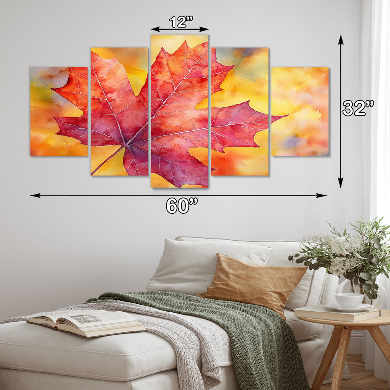 Feuille d'érable d'automne I - feuilles, art mural traditionnel, H 32 po x l 60 po, 5