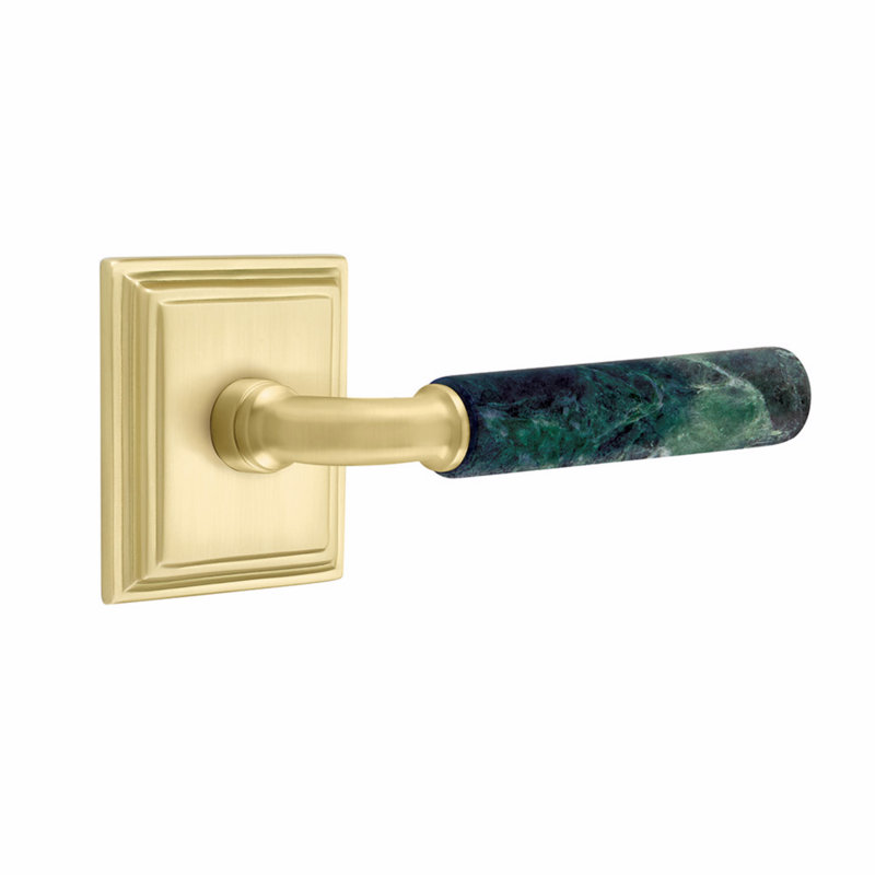 Ensemble de faux leviers Emtek Select, rosette Wilshire, tige en R et poignée en marbre vert - l 6 po x L 6 po, Laiton satiné
