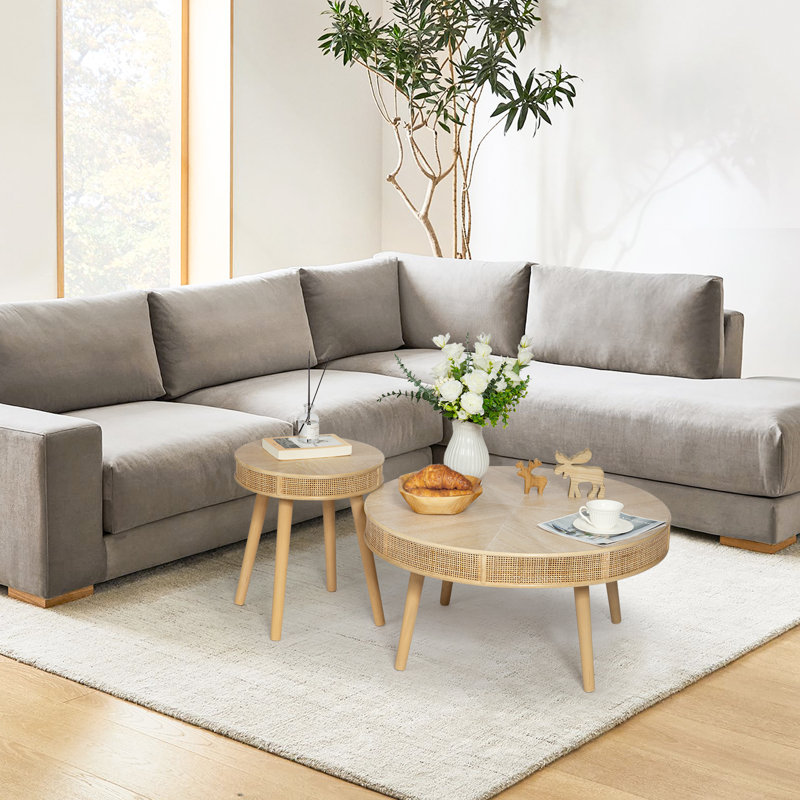 Table basse ronde en rotin avec table d'appoint Brigida 