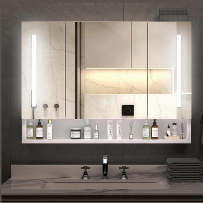 Armoires de salle de bain modernes en aluminium 39 po x 28 po, armoires à pharmacie avec miroirs et lumières DEL, armoire de rangement pour salle de bain avec compartiments de rangement à plusieurs niveaux
