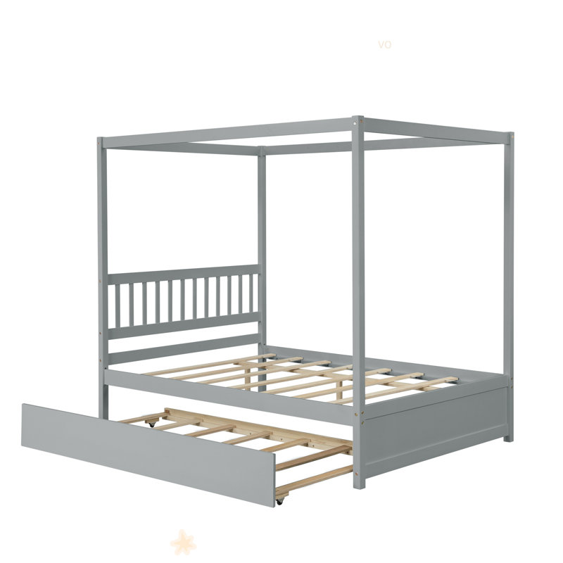 Lit à baldaquin avec lit gigogne simple, cadre de lit plateforme en bois massif pour enfants avec tête de lit