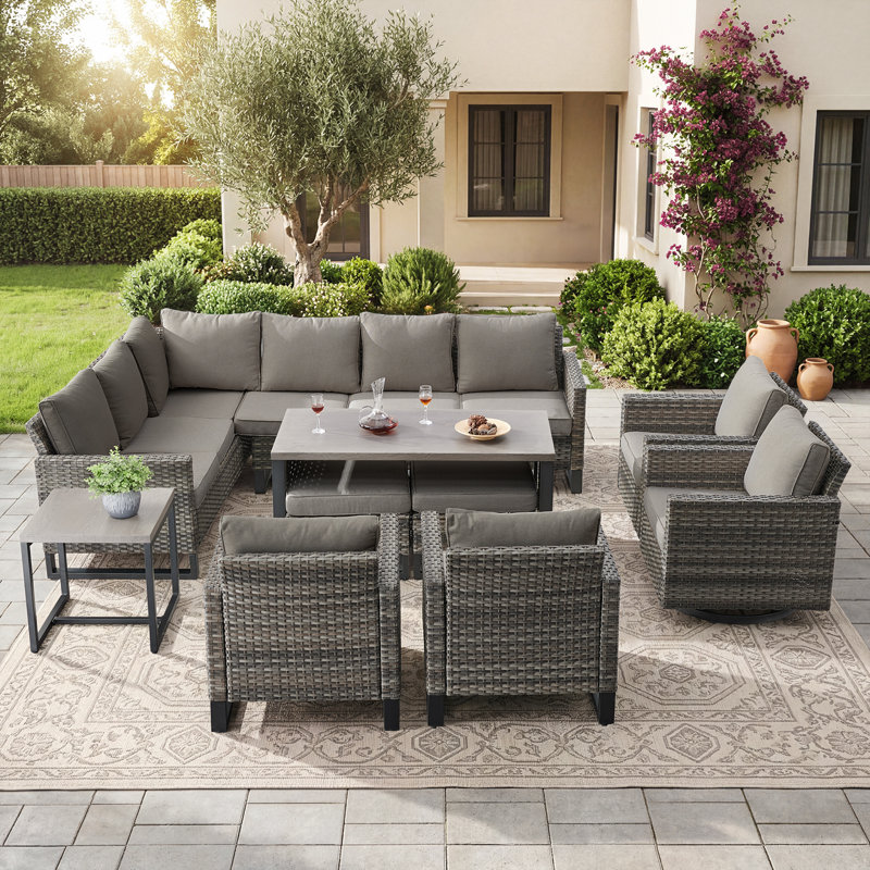 8 - Person Patio Conversation Set with Cushions, Gray