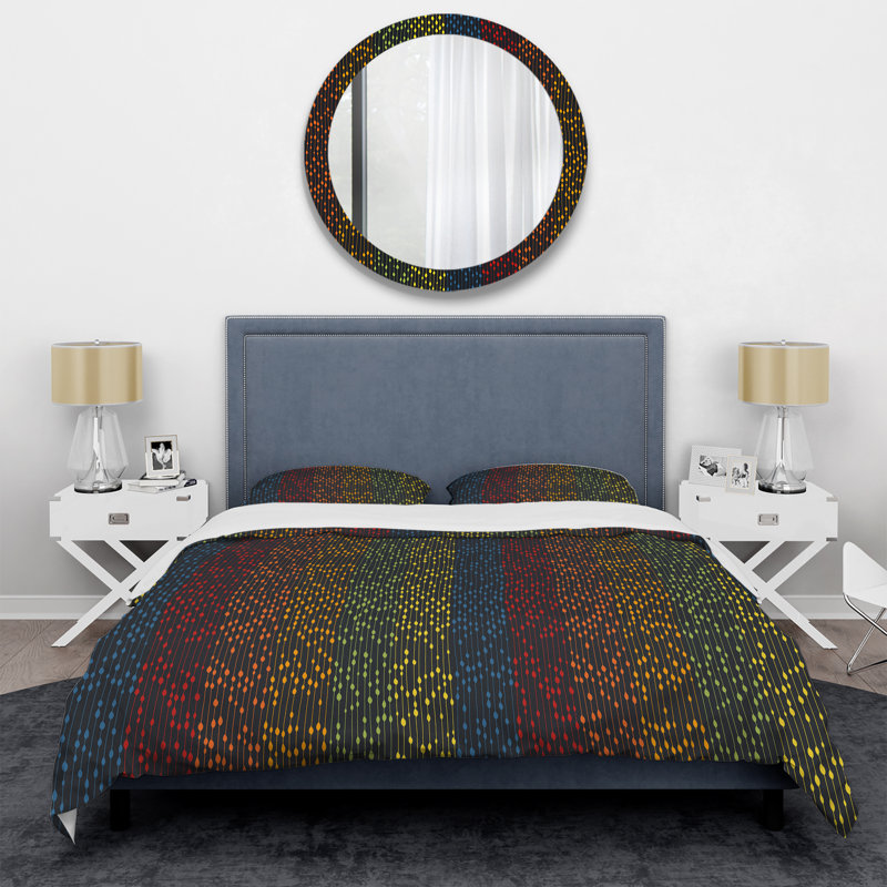 Multicolor Striped Pattern - Abstract Duvet Cover Set - Microfiber Polyester, Full/Queen Duvet Cover + 2 Standard Shams