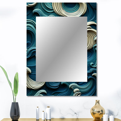 Impressions de carreaux vagues bleues et blanches II - miroir à vagues, miroir mural bleu unique