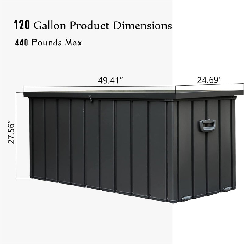 Coffre de rangement extérieur 120 gallons - imperméable, verrouillable, pour coussins, oreillers et accessoires de jardin - Bac de rangement gris foncé pour patio