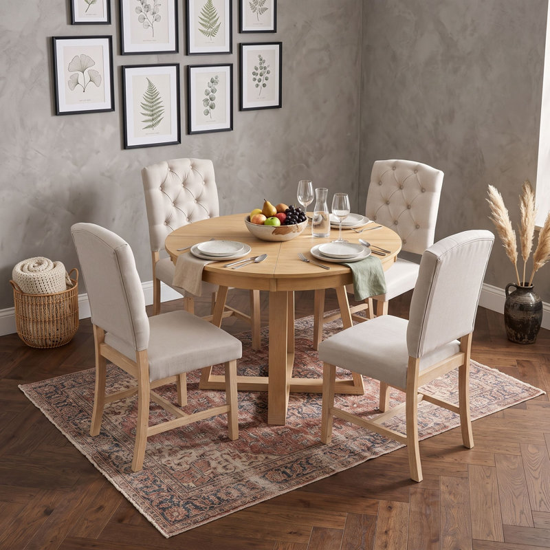 Ensemble de salle à manger 5 pièces avec rallonge et 4 chaises rembourrées, Natural