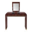 Bureau de coiffeuse en bois classique avec miroir rabattable et accents dorés, finition espresso