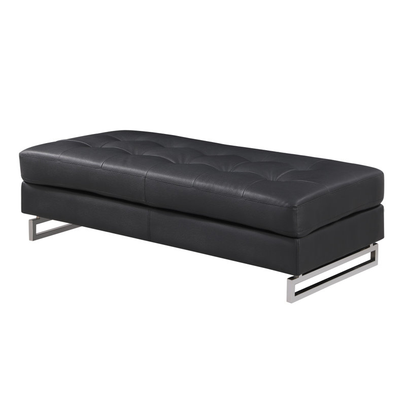 Repose-pieds en cuir véritable Global United, Noir