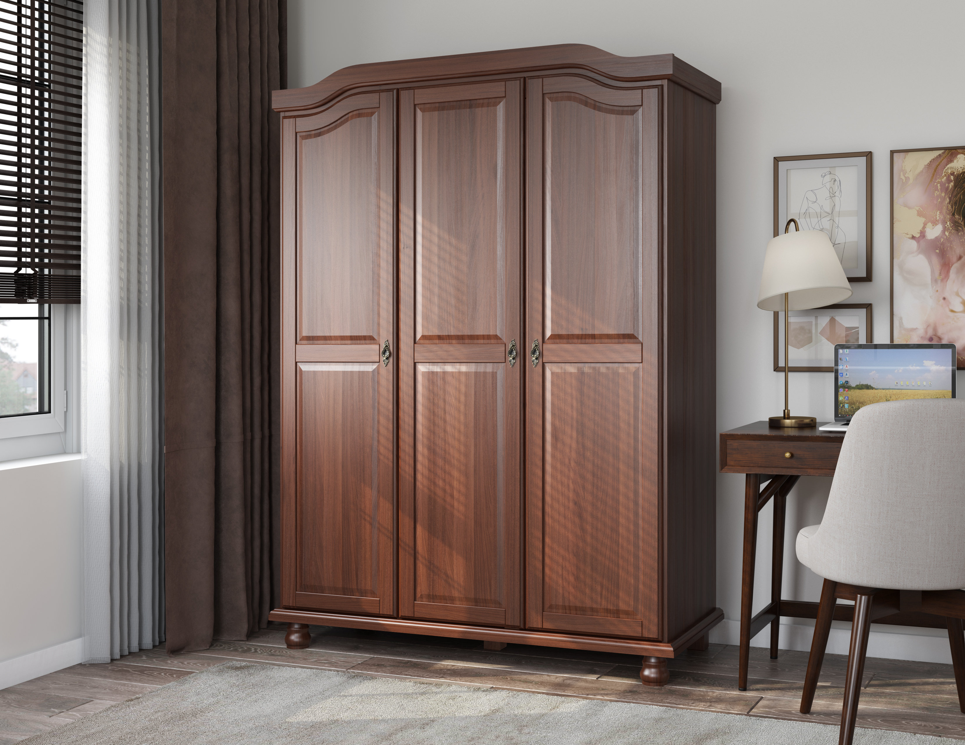 Charlton Home Kyle 100% Solid Wood 3-door Wardrobe Armoire & Reviews ...