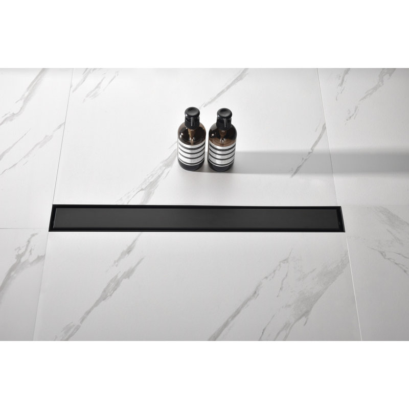Caniveau de douche linéaire de 71 cm (28 pouces) avec couvercle amovible, en acier inoxydable 304, crépine et pieds de nivellement inclus.