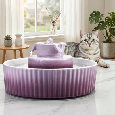 Fontaine en céramique pour chat, petit gâteau 71 oz / 2,1 L avec 2 pompes ultra-silencieuses, pour chats et chiens d'intérieur, mauve