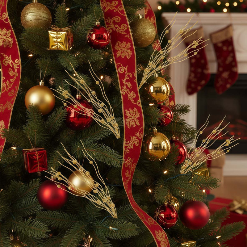 20Pcs décorations de Noël de paillettes artificielles de baies décoratives, baguettes de Noël, rameaux scintillants, branches pour arbre de Noël, couronne, vase, décorations de fête, décorations de Noël