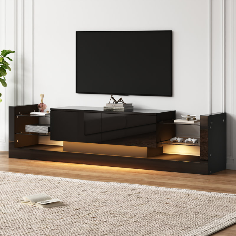Hochglanz-tv-schrank Mit Led-beleuchtung Für Tvs Bis Zu 80", Black