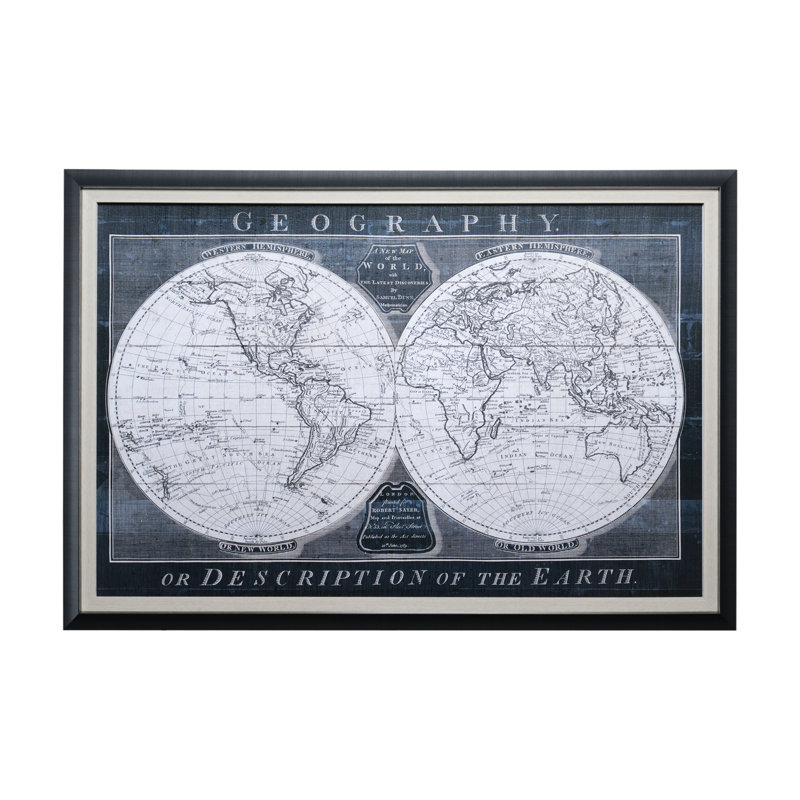 Old World Globe a Hand Embelished Textured Framed Art Print Matted under Glass