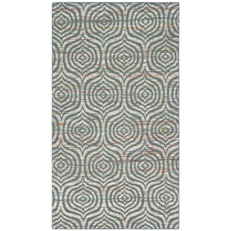 Blue Geometric Flat Woven Wool Cotton Area Rug