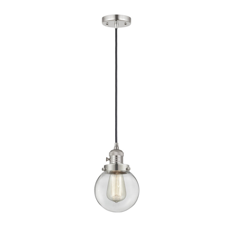 Luminaire suspendu sphère 1 lumière Lorri, H 129,25 po x l 6 po x P 6 po, Clair, Nickel poli