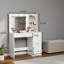 Blanc, coiffeuse de chambre à coucher avec lumière DEL et miroir, 4 tiroirs avec prise de courant, coiffeuse et rangement tout-en-un.