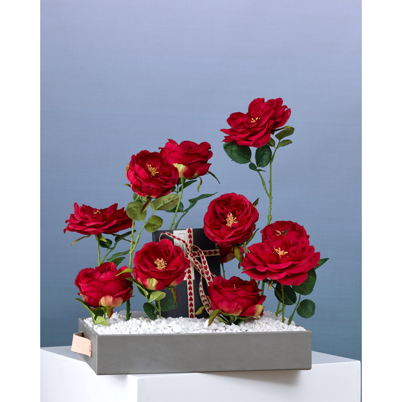 Fleurs roses artificielles 17 po, Rouge