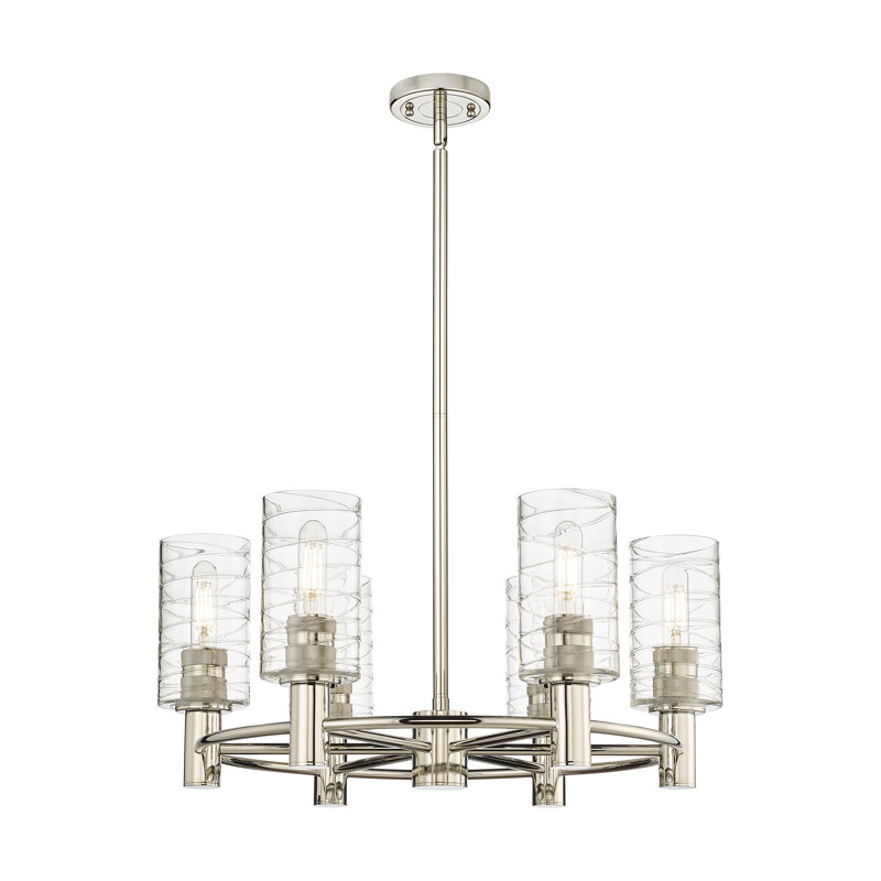 Lustre suspendu 6 lumières Crown Point, Tourbillon déco, Nickel poli