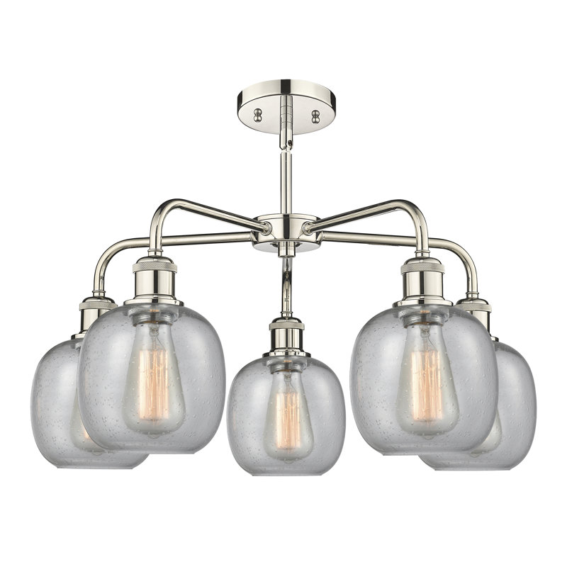 Lustre sphérique à 5 lumières en acier à intensité variable Alve, Nickel poli