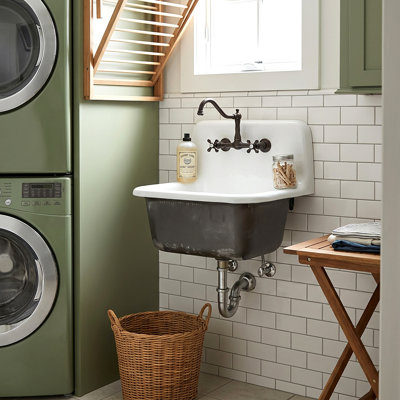 Anchor 22" L X 18" W Cast Iron Wall Mount Utility/Laundry Sink with Drain