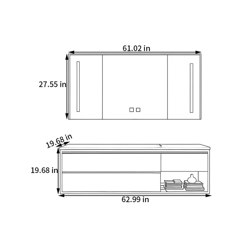 Armoire de salle de bain luxueuse, Gris foncé, 63"