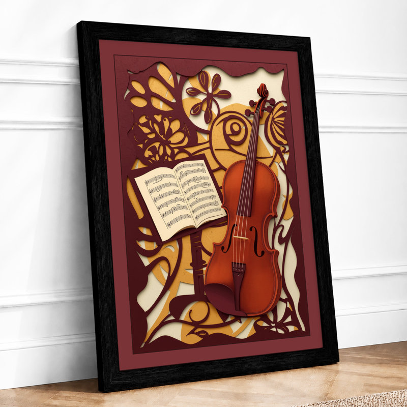 Violin and Music Art Deco - Framed Print, Black, A4 - 29.7 x 21.0 cm