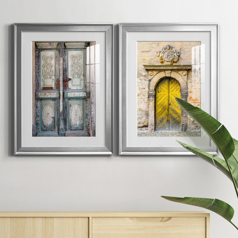 Porte baltique - ensemble de 2 reproductions d'art, H 18,5 po x l 49 po x P 1,5 po, Papier avec cadre argenté, Blanc