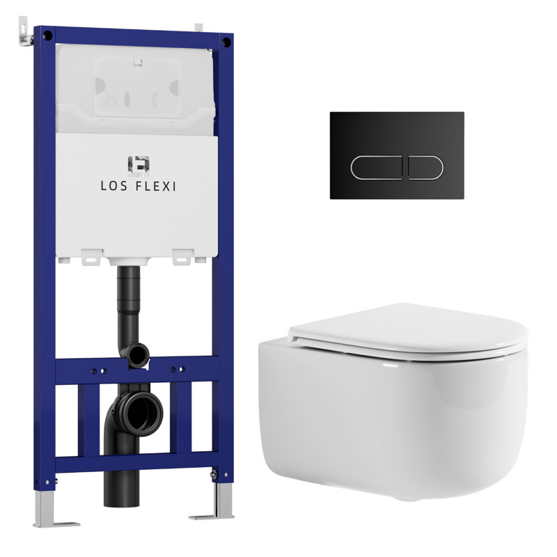 Los Flexi Compact Wall Mount Toilet, Concealed Tank & Carrier System, Flush Plate Included