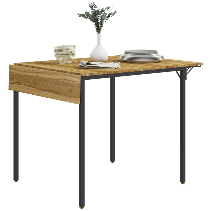 HOMCOM Industrial Folding Dining Table for 2 to 4, Space Saving Drop Leaf Kitchen Table for Small Spaces, Walnut, Walnut