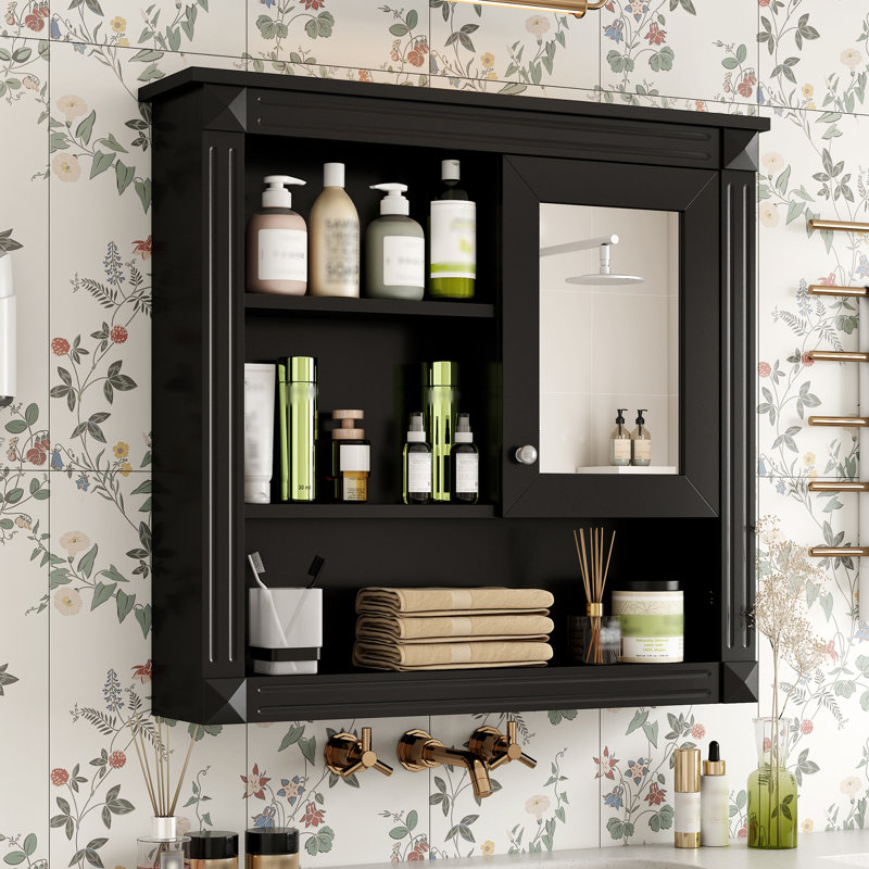 Armoire à pharmacie murale avec miroir et tablettes réglables, Noir, noir, noir, noir