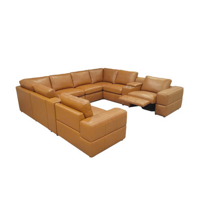 Tunzionkin Leather Match Reclining Modular Sectional