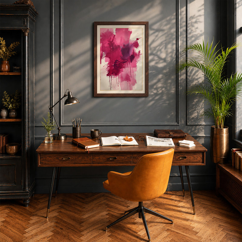 Magenta Bloom Abstract - Framed Print, A2 - 59.4 x 42.0 cm, Walnut