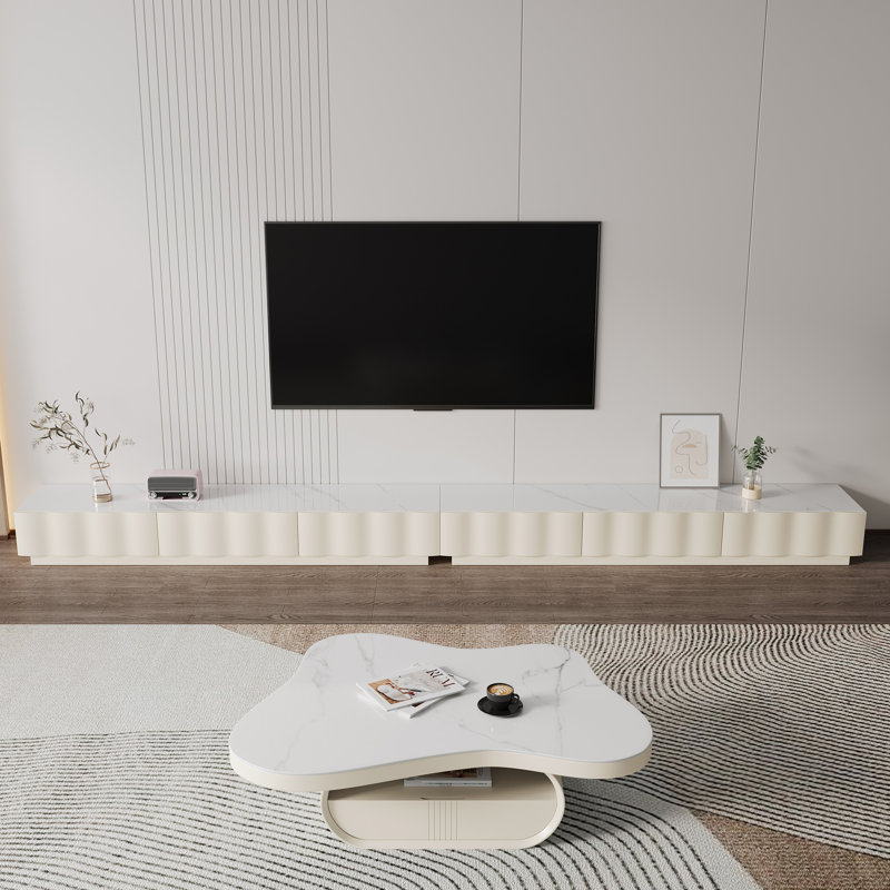 Meuble télé 141,7 po à 6 tiroirs, cadre ondulé 141,7 po