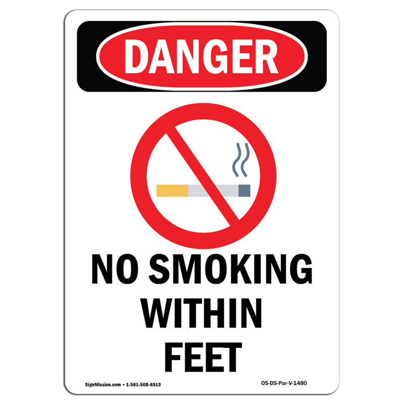 Ne pas fumer à l'intérieur ¨ pieds signe de danger, H 24 po x l 18 po x P 0,1 po