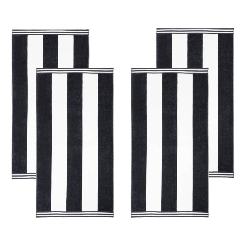 Calheta Cotton Oversized Cabana Stripe Beach Towels, Charcoal, 4