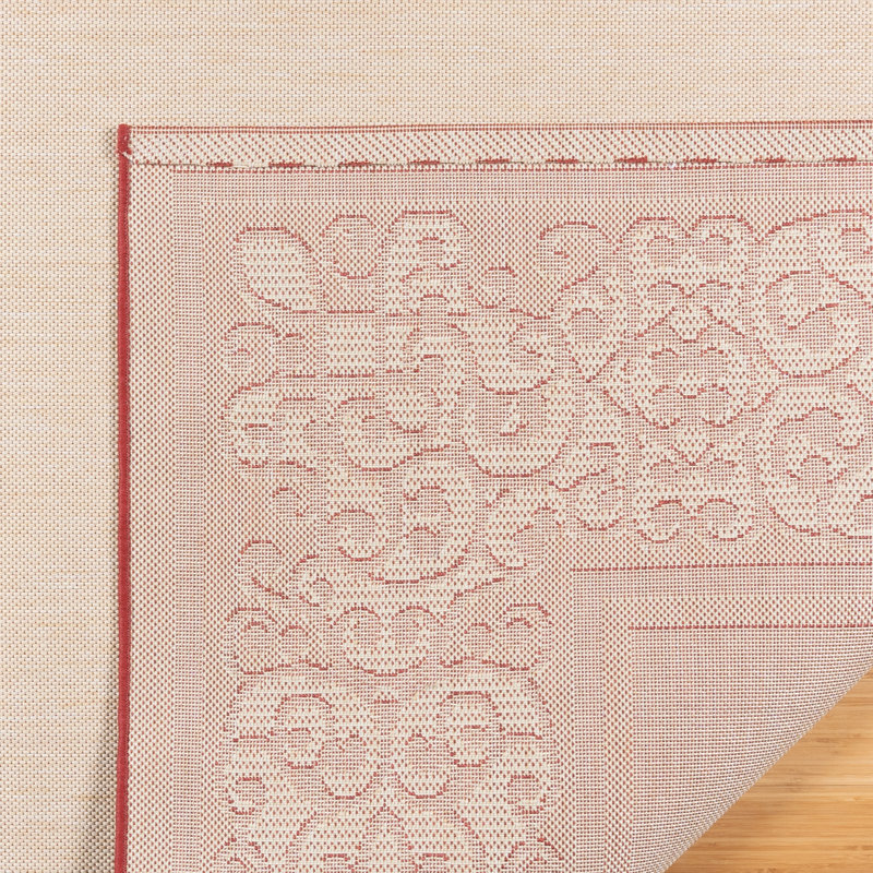 Solterra Portico Red Cream Beige Transitional Wide Scrolled Border Flatweave Polypropylene Indoor/ Outdoor Area Rug