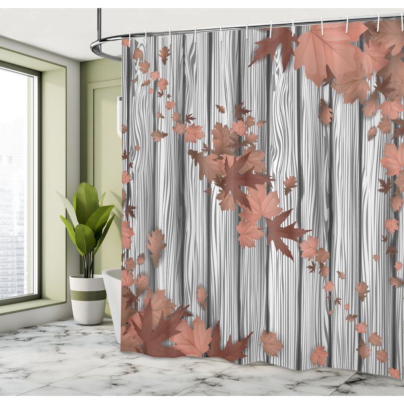 Ensemble de rideau de douche et crochets Autumn, Bois rouge pâle, H 69 po x l 84 po