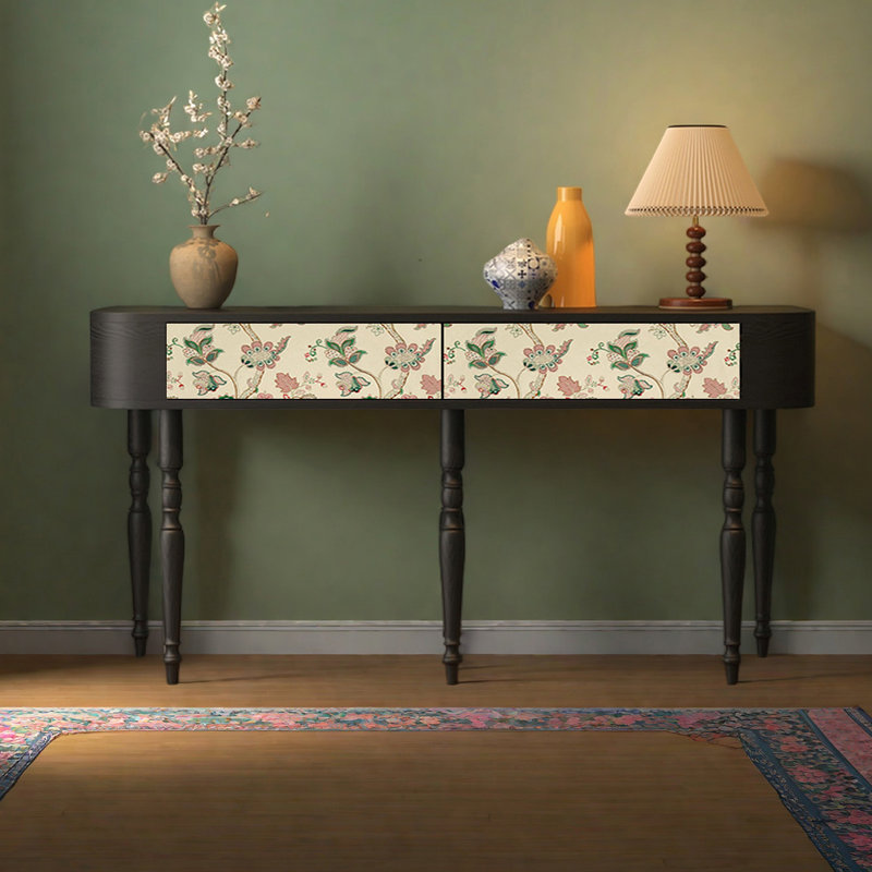 Console en bois à motif artistique, H 31,5 po x l 62,99 po x P 15,75 po