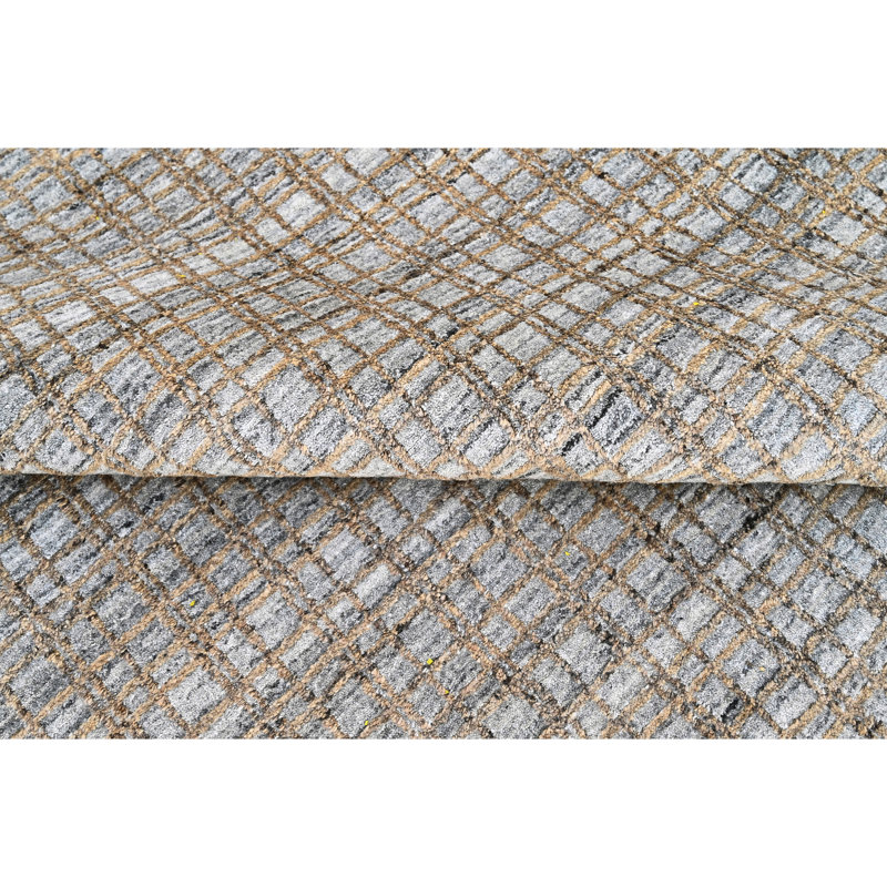 Hand Knotted Geometric Area Rug in Beige/Silver/Black