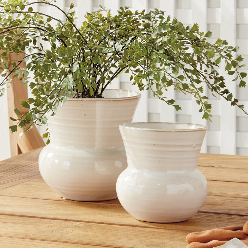 Delaney Stoneware Planter, Cream, 5.5" H x 5.5" W x 5.5" D