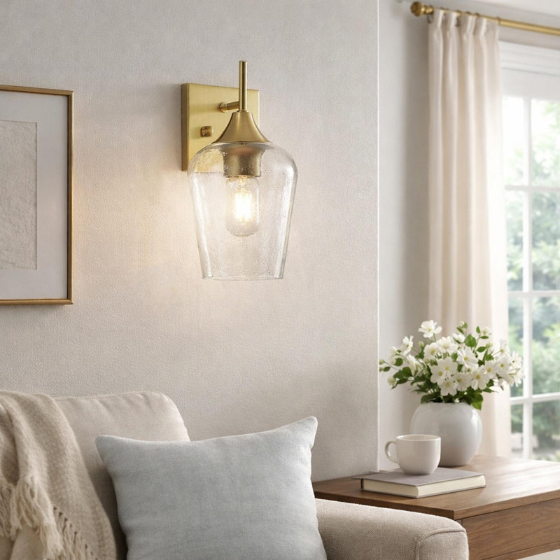 Faning 1 - Light Dimmable Armed Sconce Wall Light, Gold, Clear Seeded