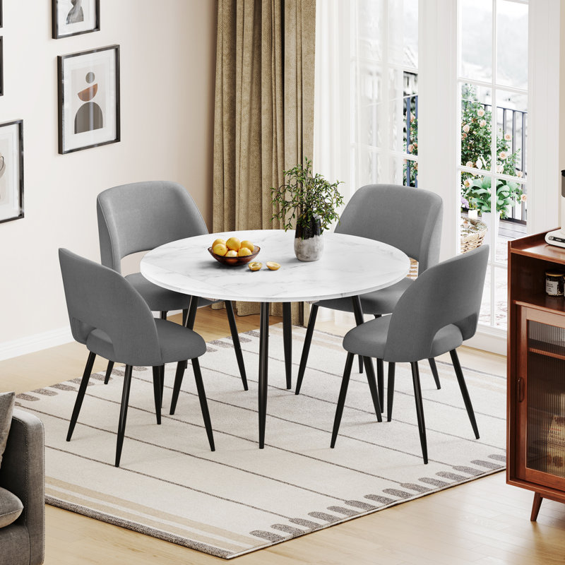 4 -Person Dining Set, White, Grey