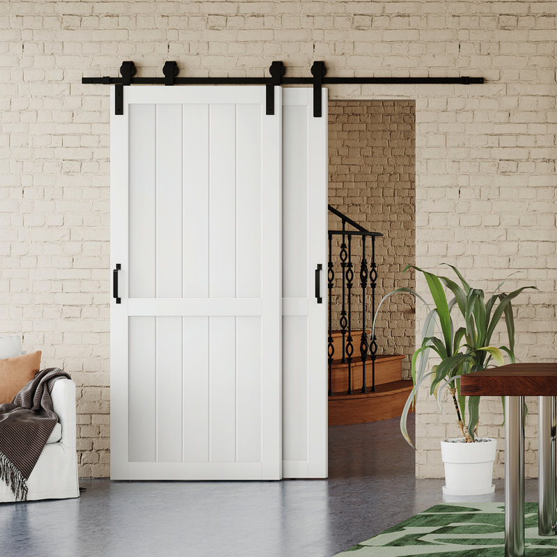 Modern Bypass Barn Door White Design - Manufacture Wood Sliding Bypass Barn Door With Hardware, 36” x 84”