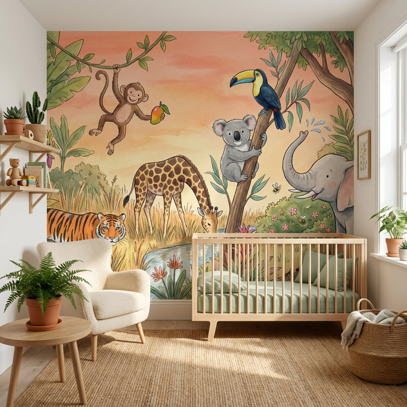 Papier peint Jungle Safari, Non tissé, 140 po x 108 po