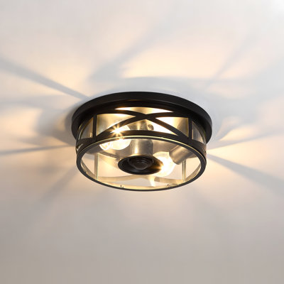 13"d 2-light Motion Sensor Outdoor Ceiling Light With Glass Shade,360° Motion Detection, Adjustable Timer, Outdoor Patio Garage Entryway Light Fixture