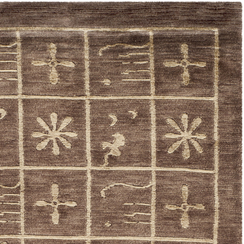 Tibetan Plum Pictogram Brown Area Rug, Rectangle 4' x 6'